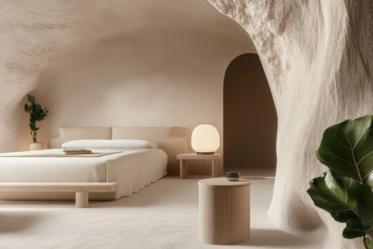 Tranquil Cave-Inspired Bedroom Design for Idyllic Retreats and Modern Interiors