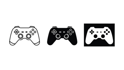 Game controller icons: outline filled emblem with game input device flat design joystick controller © Julhash