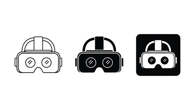 Virtual reality headset icons: outline filled app style with vr headset flat design augmented reality vr