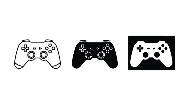 Game controller icons: outline filled emblem with game input device flat design joystick controller