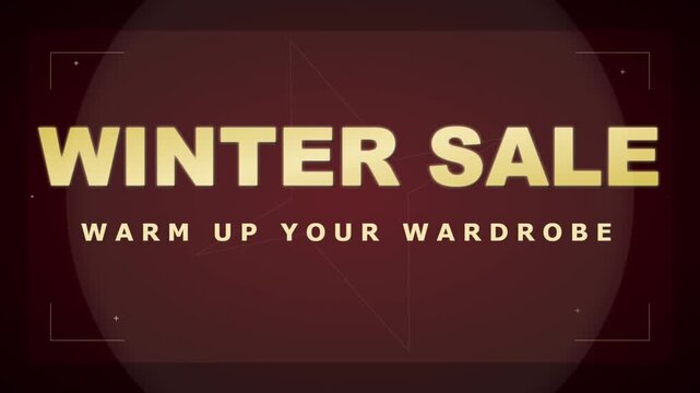Winter sale motion graphic, warm up your wardrobe retail banner, elegant gold typography on dark burgundy background for seasonal fashion promotion