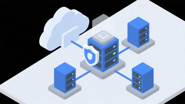 Futuristic AI cloud hosting platform with secure server infrastructure and advanced digital data network technology, idea for enterprise cybersecurity system and smart IT innovation