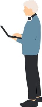 Man holding a laptop. Flat illustration.