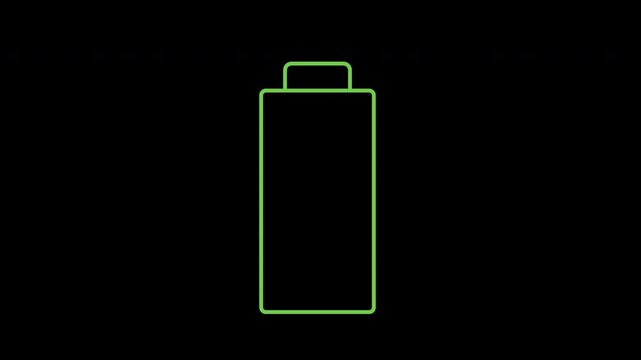 Looping alpha channel empty battery sign symbol, battery capacity level illustration. Electric car charge, phone charging recharging status 4k animation to use for technology, cellphone. 