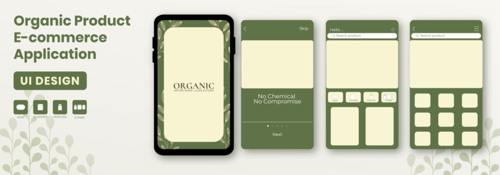 E-commerce online shopping user interface mobile application mockup, template smartphone app digital UI kit.