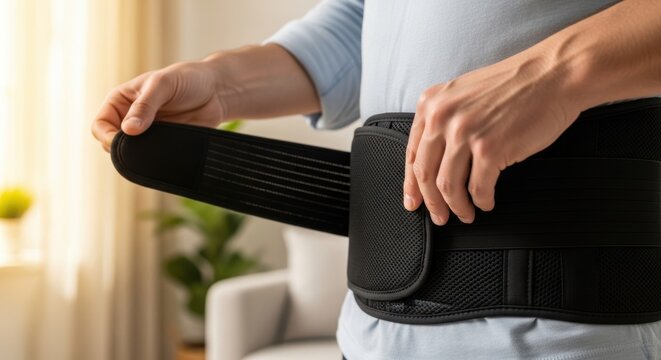 This is a person wearing a back brace.