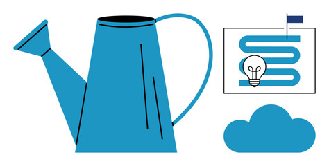 Growth concept. Focused on of growth, the watering can and light bulb signify nurturing ideas and innovation. Perfect for business, agriculture, education, startups, and creativity themes © robu_s