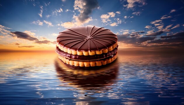 Gourmet chocolate covered biscuit snack 3D illustration for food packaging