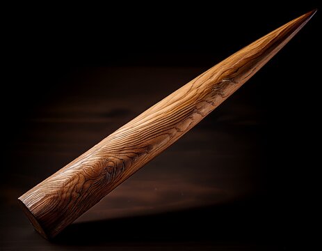 a long wooden stake with a pointed tip and visible wood grain