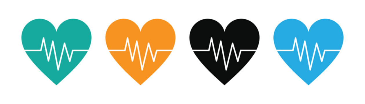 Heart rate icons in four colors, Medical heartbeat symbols vector illustration