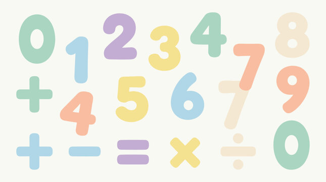 Colorful illustration of mathematical symbols and numbers.