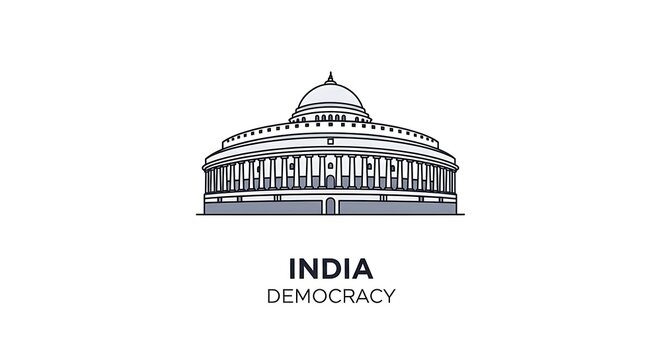 Illustration of indian parliament building representing democratic foundation and governance status.