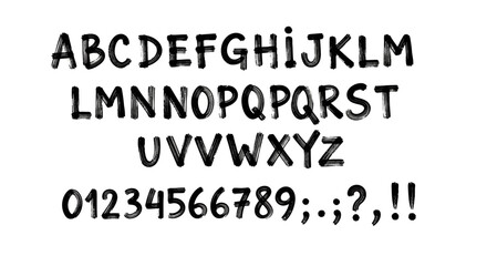 Obraz premium Handwritten Alphabet and Numbers in Black Ink.