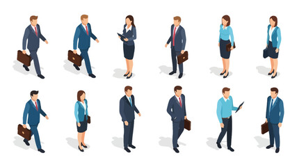 Obraz premium Diverse group of business professionals in isometric view.
