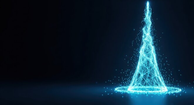 A blue light shaped like a cone on a dark background illustration