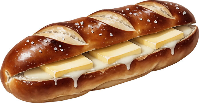 Condensed milk butter laugen with sweet drizzle and butter slice watercolor