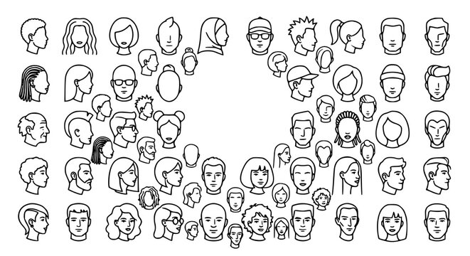 Creative anonymous profile portrait vector set with male and female user face illustrations