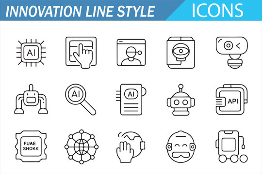 Futuristic AI Icons with Robot Brain Data Cloud and Smart Interface