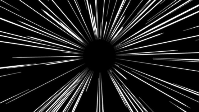 Abstract anime speed line background with radial motion zoom effect in black and white
