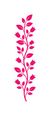 Magenta floral vine vector illustration, pink flower branch silhouette with leaves, vertical botanical border for wedding invitations and greeting cards © Farah-Studio