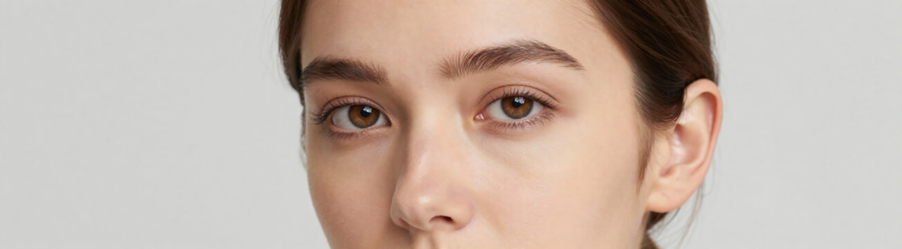portrait caucasian female showcasing smooth clear complexion captivating gaze soft natural light