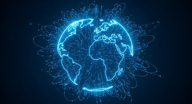 Futuristic digital globe with network connections in glowing blue light