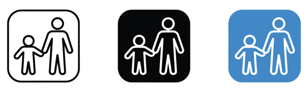 Parent and child icon vector illustration representing family protection, child safety, and parental supervision in public spaces