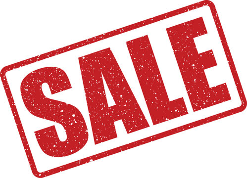 Promotional red sale stamp for discounts and special offers on products and services during shopping events