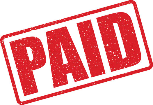 Satisfied red paid stamp confirming successful financial transactions and completed invoice settlements