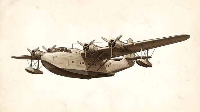 Vintage Dornier Do 24 Flying Boat Aircraft Illustration.