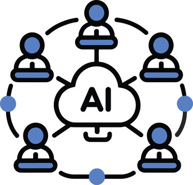 Seamless AI Agent minimal icon showcasing multi-agent system workflow depicting intelligent orchestration within enterprise platform network viewed centrally