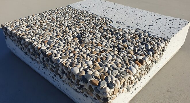 Concrete Block with Embedded River Pebbles Architectural Texture