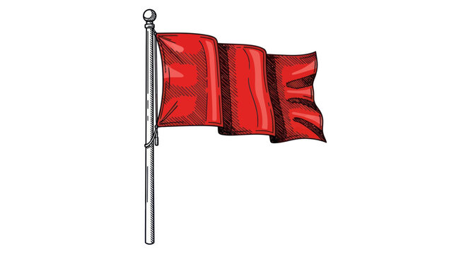 Red warning flag fluttering on flagpole, wind indicator, safety signal, hazard alert