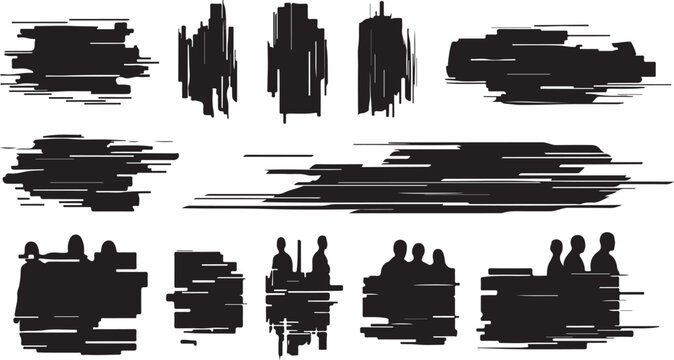 Silhouette of people and abstract brush strokes