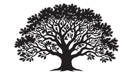 Fototapeta premium Black Oak tree silhouette vector on white background, design for nature, environment landscape and template 