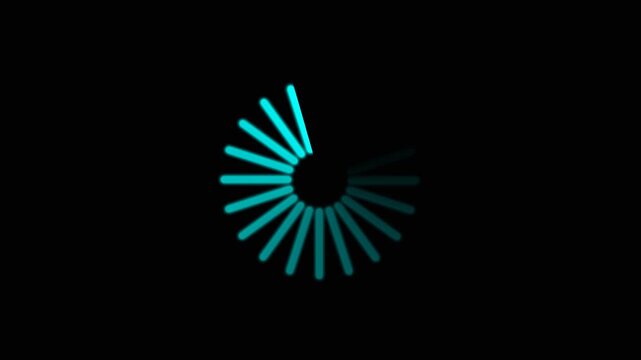 Futuristic Circular Loading Spinner Animation with Cyan Neon Glow on Black Background