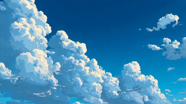Vector blue sky with soft clouds, clean anime style background design

