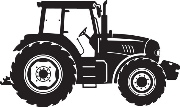 Tractor, agricultural vehicle, farm equipment, black silhouette, vector illustration