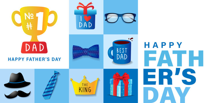 Creative Happy Father's Day greeting card design with holiday elements. I love you Dad, banners or cards design for Fathers Day. Vector illustration