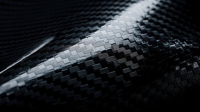 Woven carbon fiber surface reflecting sleek industrial lighting with futuristic texture and high tech material aesthetics.