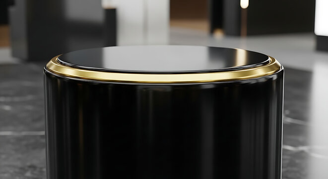 Black cylindrical table with gold trim on Full HD 4K Download 2025 2026