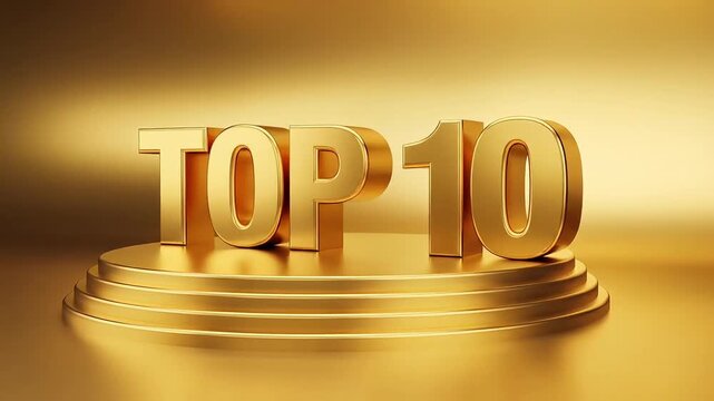 Golden 10 Ranking Trophy Podium with Shiny 3 D Text for Business Success and Achievement Recognition