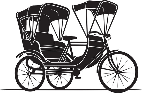 Vector illustration of a black rickshaw, cyclo, or tuk tuk, transportation icons