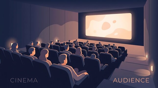 People sitting in a dark movie theater watching a film
