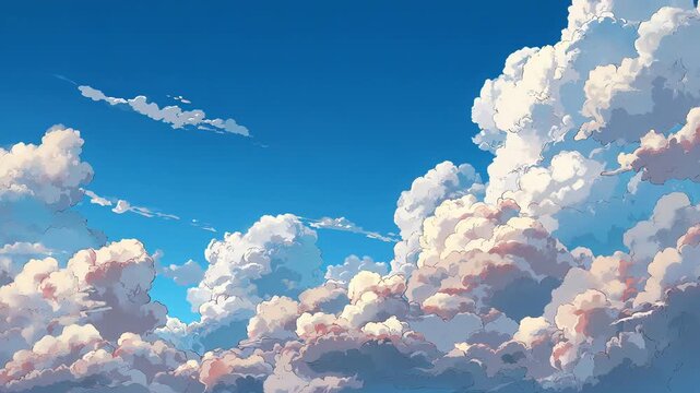 Vector daytime landscape sky with soft clouds, clean anime style background design
