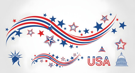 Fototapeta premium American Celebration Graphics & Clipart Bundle, 4th of July Fireworks & Patriotic Graphics Bundle, USA Patriotic Celebration Clipart Collection