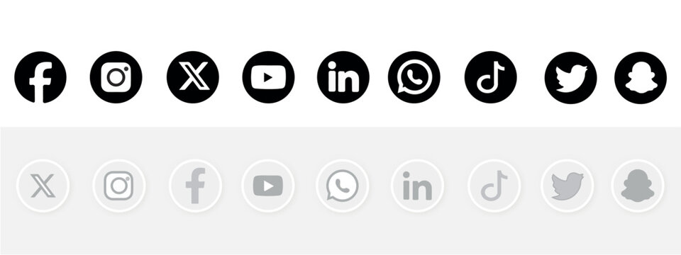 Social media icon collection 2026 featuring Facebook Instagram X YouTube LinkedIn WhatsApp TikTok Twitter and Snapchat