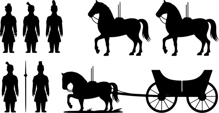 Ancient Soldier Guard Horse Carriage Warrior Spear Historical Silhouette Vector Set Bundle
