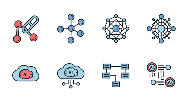 Various network and cloud computing symbols.