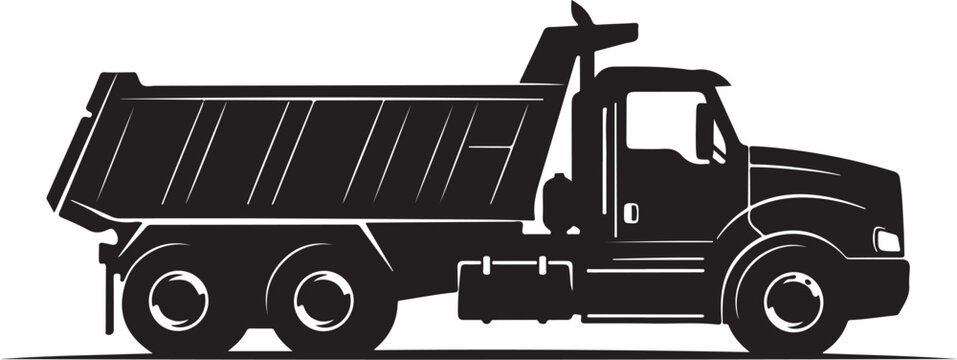 Black dump truck, vector truck silhouette, heavy duty vehicle, construction equipment